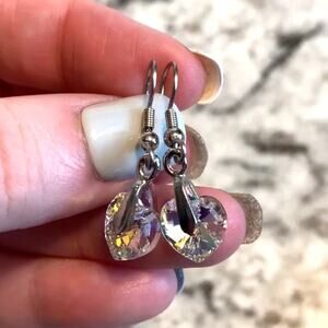Swarovski Crystal AB Heart Dangle Fish Hook Earrings Silver